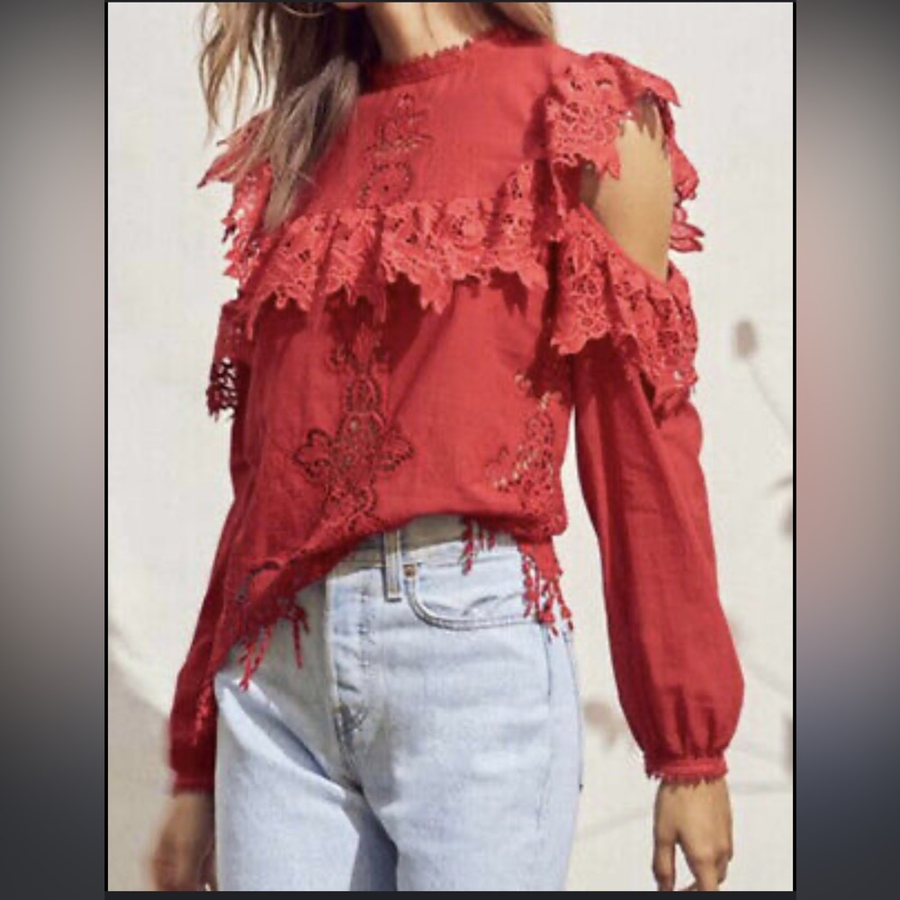 Saylor Women’s Red Loretta Cold Shoulder Blouse